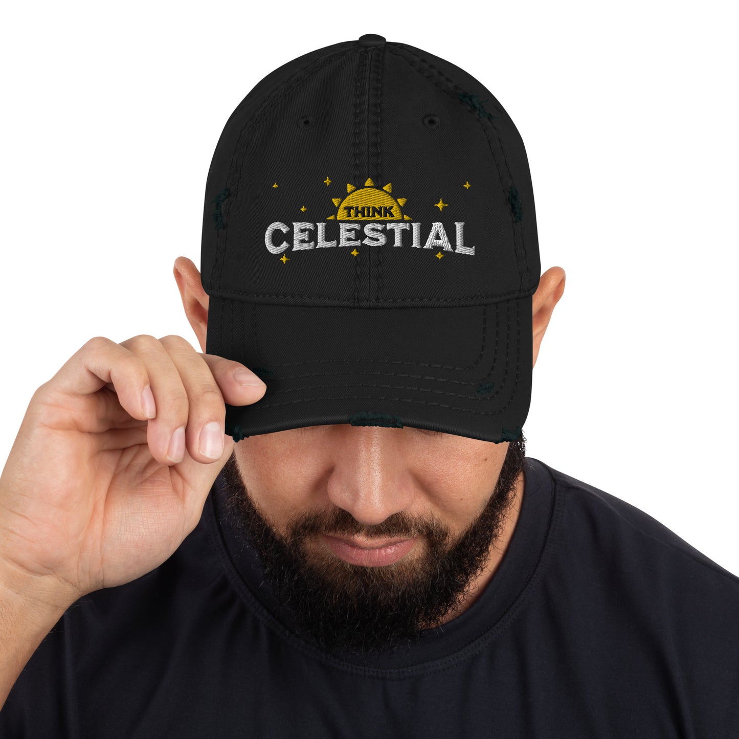 Think Celestial Distressed Dad Hat - Black