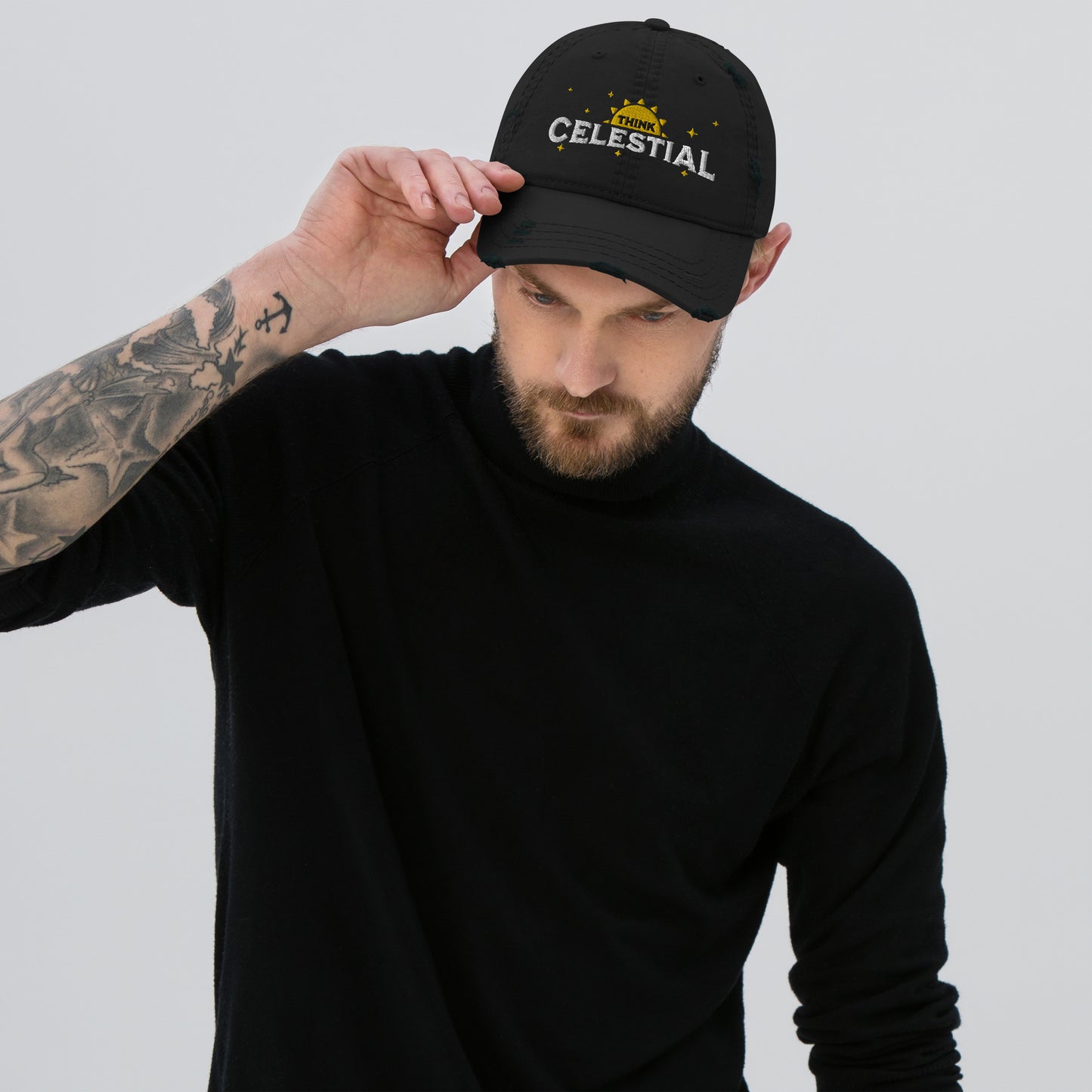 Think Celestial Distressed Dad Hat - Black