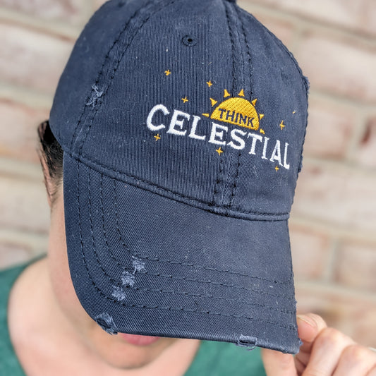 Think Celestial Distressed Dad Hat - Navy Blue